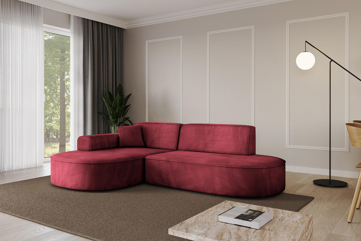 ECKSOFA Ottomane Links MARI-L1 - 243x171x79 cm Bordeaux Velours - Bordeaux/Schwarz, Holzwerkstoff/Kunststoff (243/171cm) - ALTDECOR