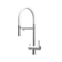 3-WEGE-KÜCHENARMATUR, Edelstahl Massiv aus Chirurgenstahl, Gebürstet und Weiß, 2-Strahl-Brause - Weiß, Metall (24/49/24cm) - VIZIO