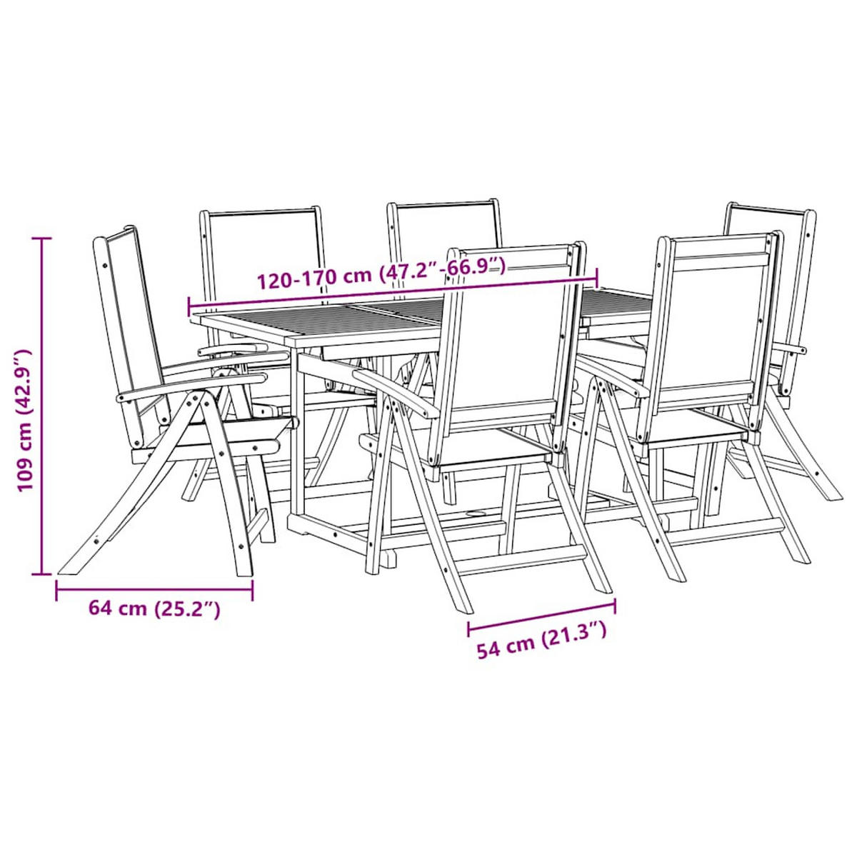 GARTEN-ESSGRUPPE 7Er Set Massivholz Akazie Und Textilene - Braun, Holz - vidaXL