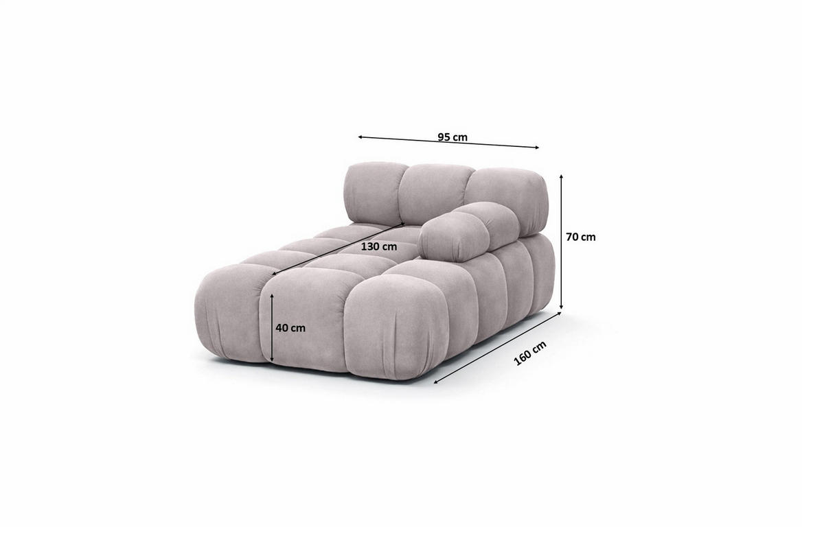 CHAISELONGUE Modular, Veloursstoff Salvador, Grau, Rechts, Selia - Hellgrau/Grau, Holz (95/70/160cm) - Kaiser Möbel