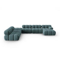 MODULARES-PANORAMASOFA links Bellis aus Samt petrol 7 Sitzplätze - Petrol, Textil (282/63/379cm) - Micadoni