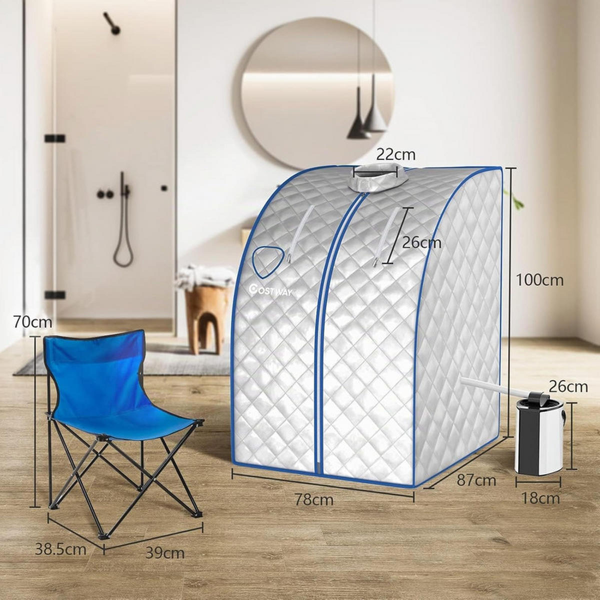 MINI-DAMPFSAUNA mit Zerstäubungsfunktion silber - Silberfarben, Kunststoff (87/101/78cm) - COSTWAY