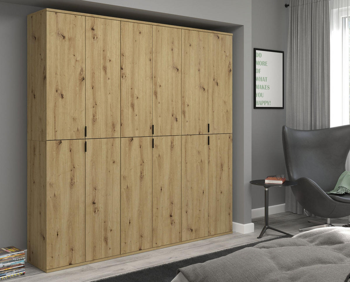 GARDEROBENSCHRANK Eiche Artisan 91 cm, Flurschrank mit flexibler Inneneinteilung - Schwarz/Eiche Artisan, Holzwerkstoff/Metall (91/193/34cm) - Inn.Furn