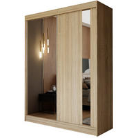 SCHWEBETÜRENSCHRANK GRAZIA 150/216/61 cm 2-türig mit Spiegel Sonoma Eiche - Sonoma Eiche, Holzwerkstoff (150/216/61cm) - MASSENO