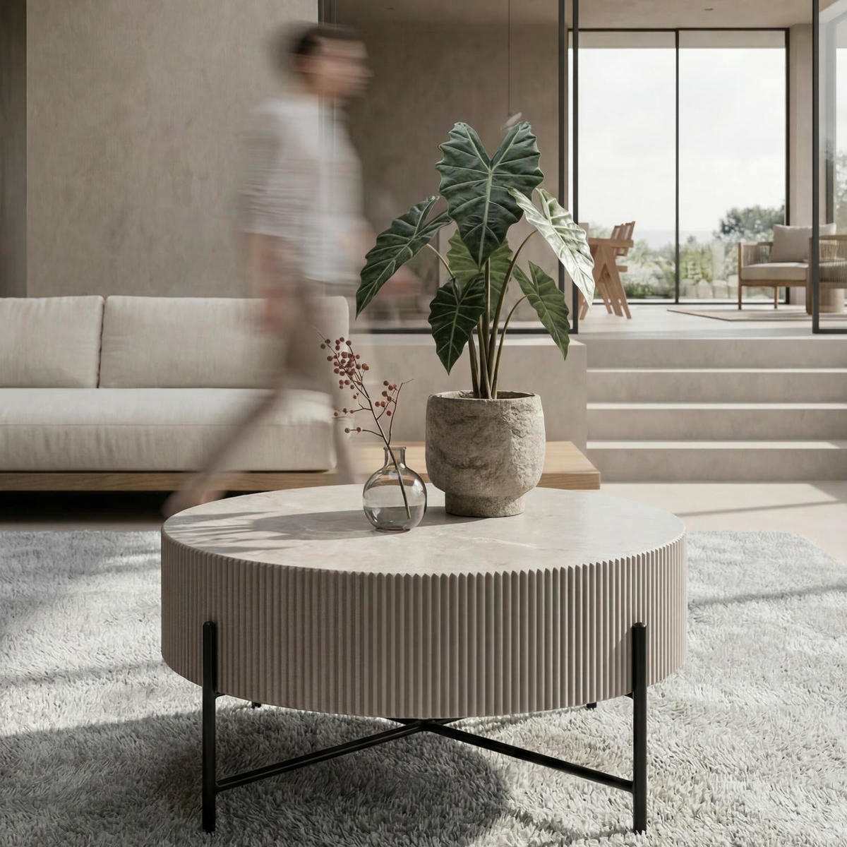 COUCHTISCH rund Grau 80/80/40 cm - Taupe/Graubraun, Holzwerkstoff/Metall (80/80/40cm) - Furnhouse