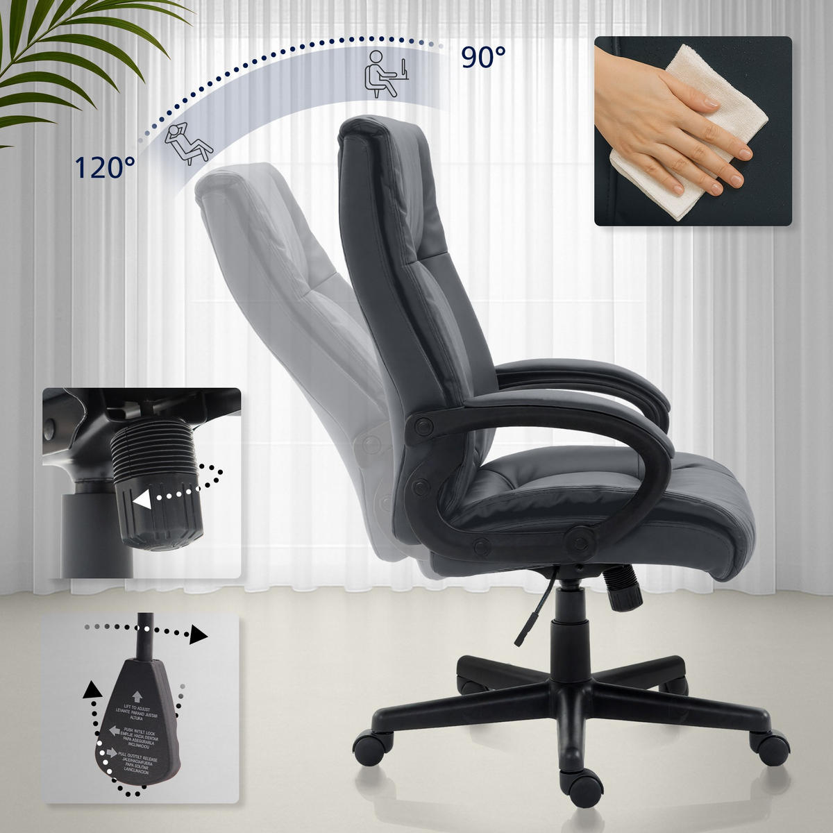 CHEFSESSEL Lederlook Grau - Schwarz/Grau, Kunststoff/Textil (66/106/70cm) - CLP