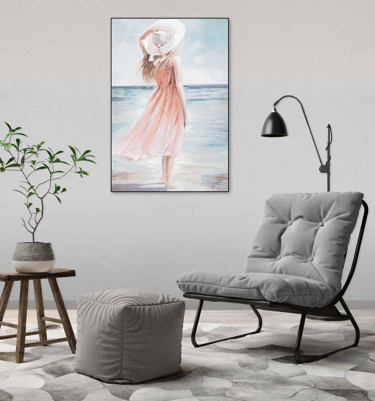 ACRYLBILD HANDGEMALT 60/90 cm - Blau/Pink, Holz/Textil (60/90cm) - KUNSTLOFT
