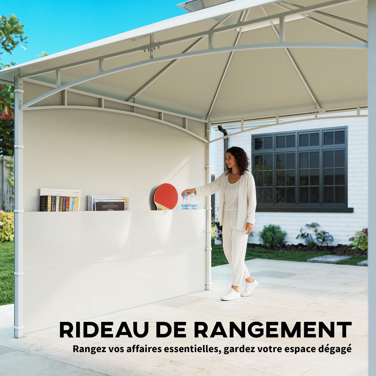 PAVILLON DE-12738 300/300 cm Doppeldach mit 4 Taschen und Haken Creme - Creme, Metall (300/276/300cm) - ComfortXL