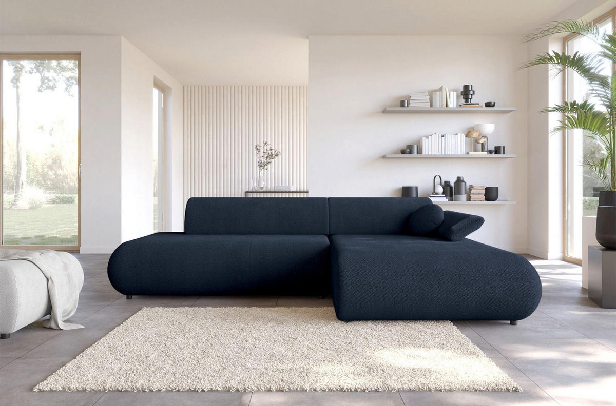 ECKSOFA Armone Dunkelblau Chenille - Schwarz/Dunkelblau, Kunststoff/Textil (173.5/286cm) - Selsey