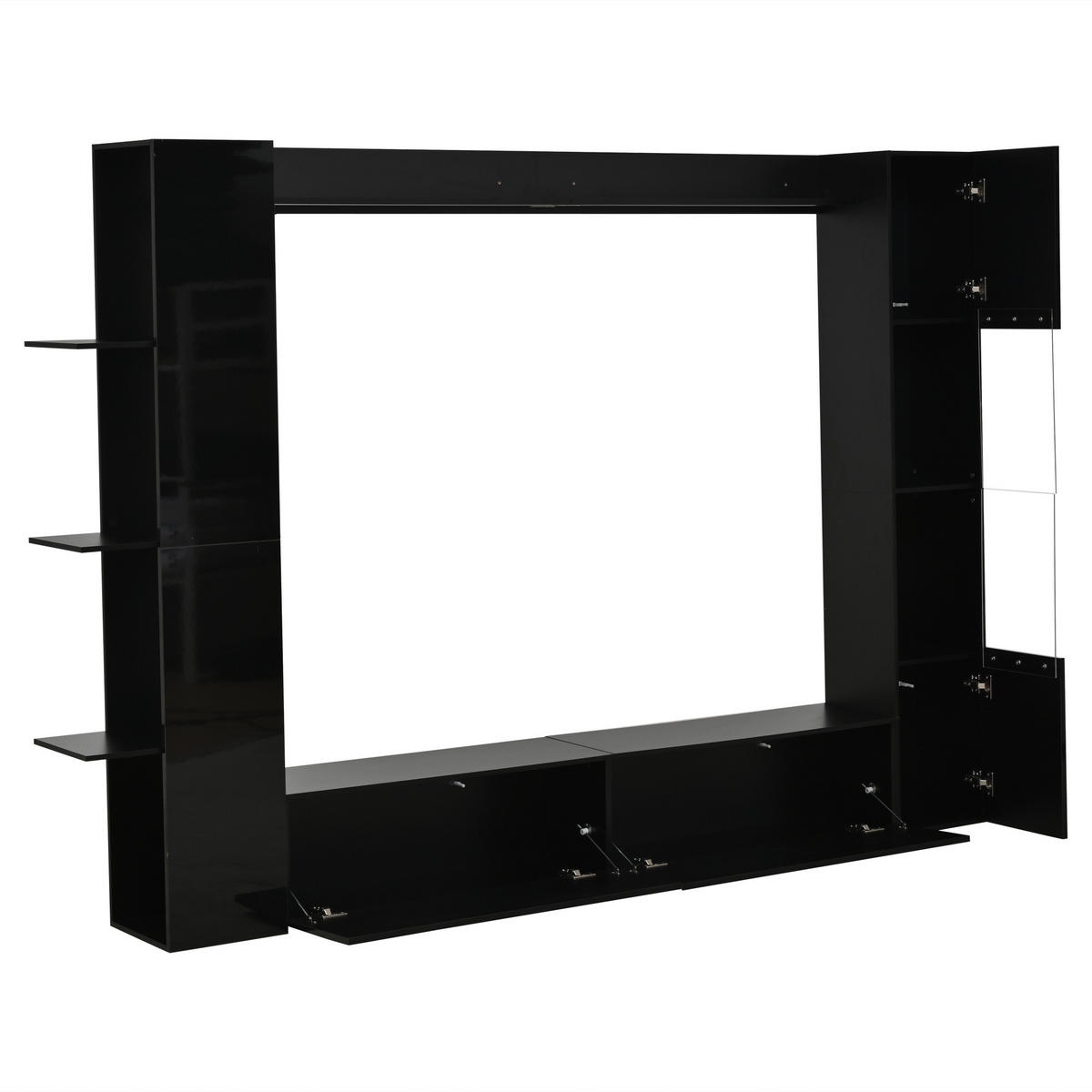 TV-ELEMENT 245/30/170 cm Schwarz mit Türanschlag wechselbar und Stauraum (4 Stück) - Schwarz, Holz (245/170/30cm) - Oxeza