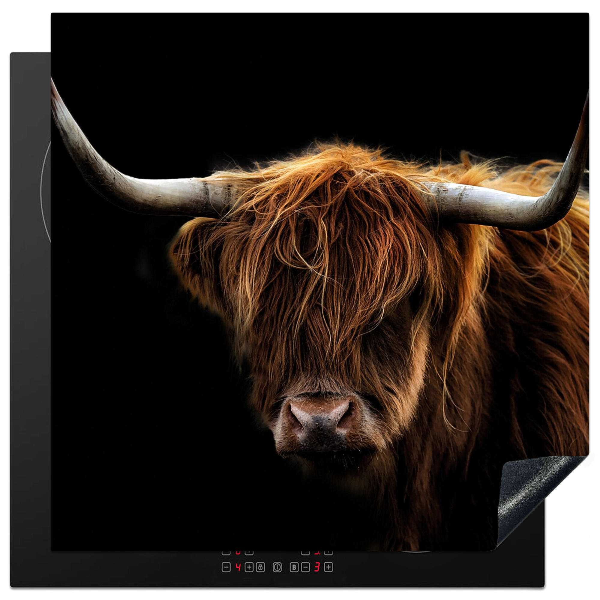 HERDABDECKPLATTE Schottischer Highlander - Hörner - Schwarz - Tiere - Natur - Wild - Kuh 78x78 cm - Cognac, Kunststoff (78/0.2/78cm) - MuchoWow