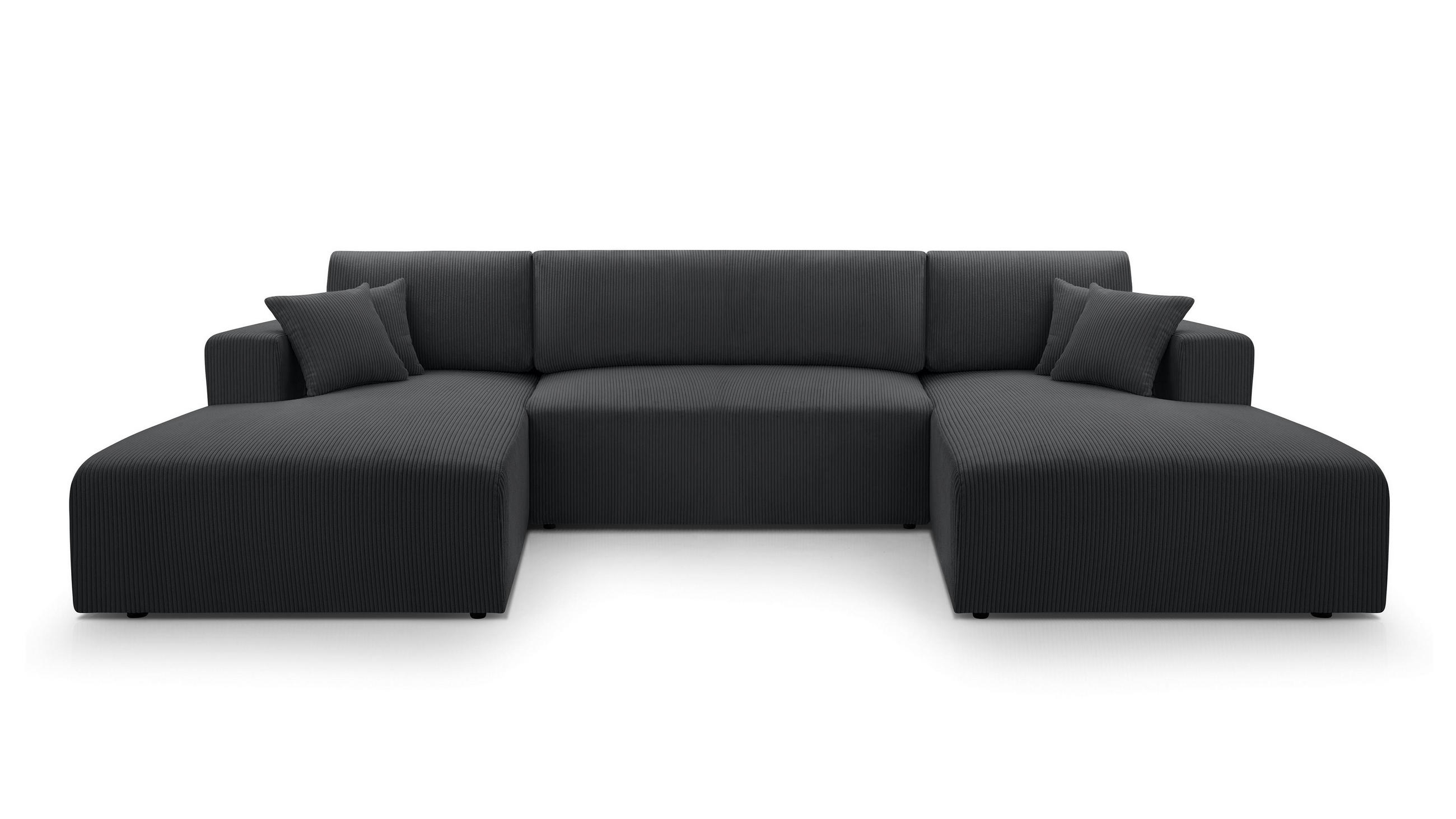 WOHNLANDSCHAFT Catea Dunkelgrau 364/145/85 cm mit Schlaffunktion - Dunkelgrau/Schwarz, Kunststoff/Textil (364/84/145cm) - AX Living