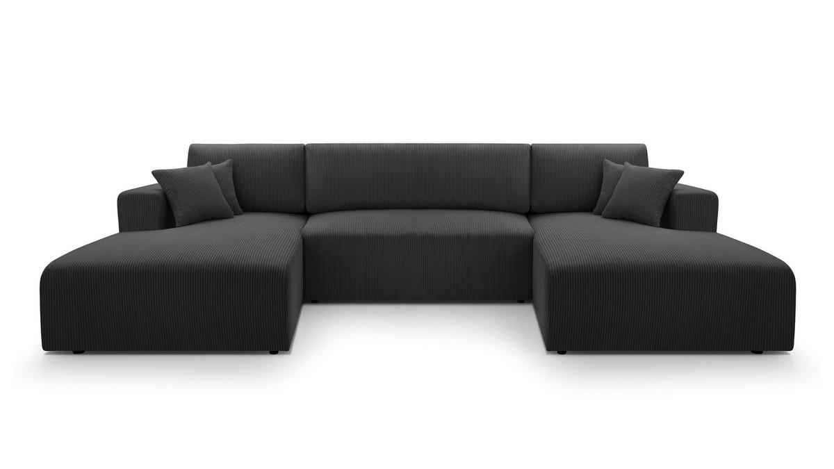 WOHNLANDSCHAFT Catea Dunkelgrau 364/145/85 cm mit Schlaffunktion - Dunkelgrau/Schwarz, Kunststoff/Textil (364/84/145cm) - AX Living