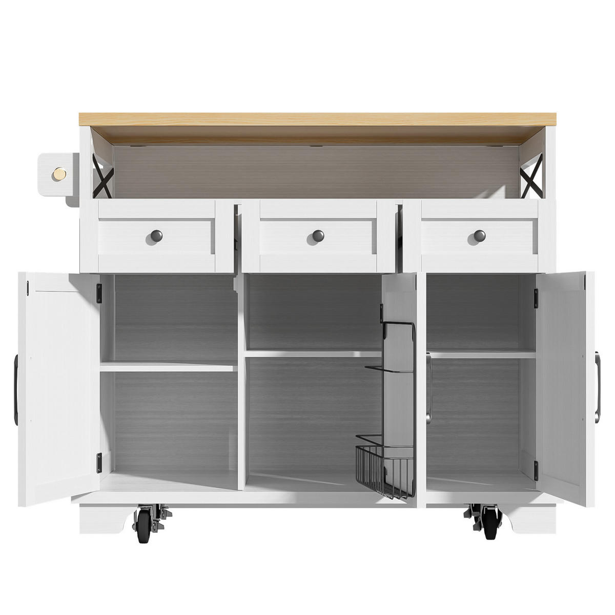 KÜCHENINSEL 118x43x98cm Weiß MDF/Metall mit 3 Schubladen & Rollen - Weiß, Holzwerkstoff (118/98/43cm) - Modfu