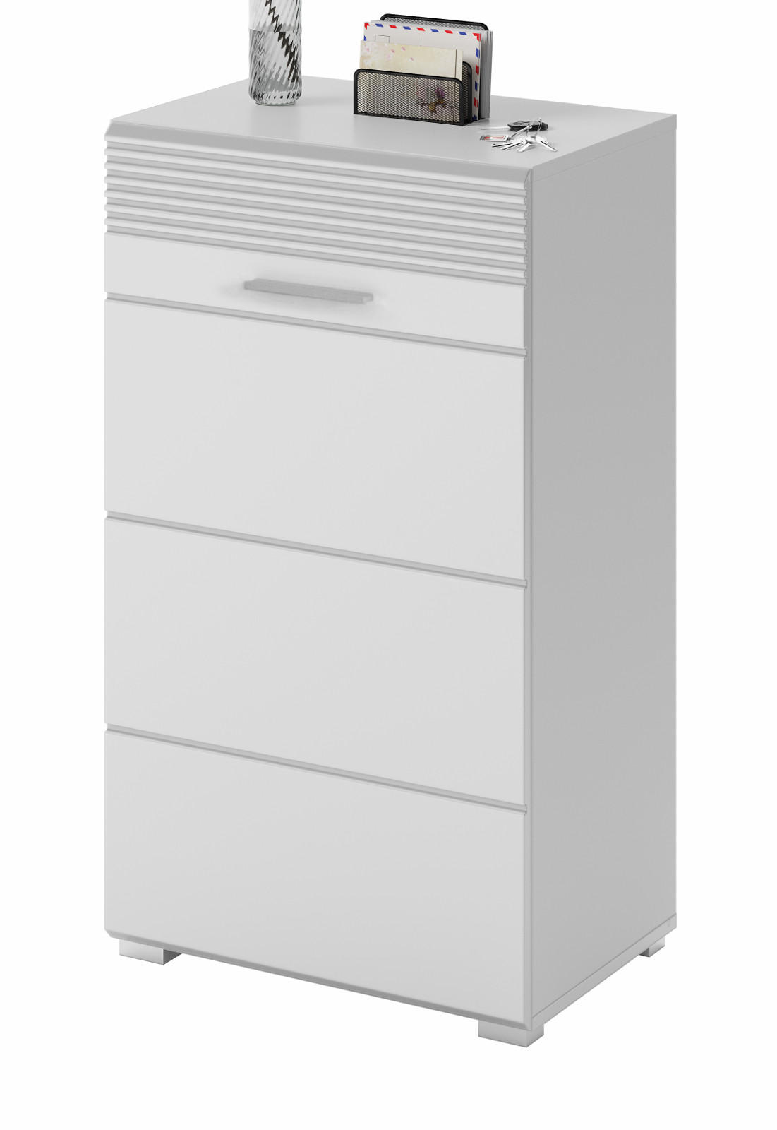 FLURKOMMODE weiß Hochglanz 55 cm, Schuhschrank mit 5 Fächern - Weiß Hochglanz/Silberfarben, Holzwerkstoff/Kunststoff (55/96/37cm) - Inn.Furn