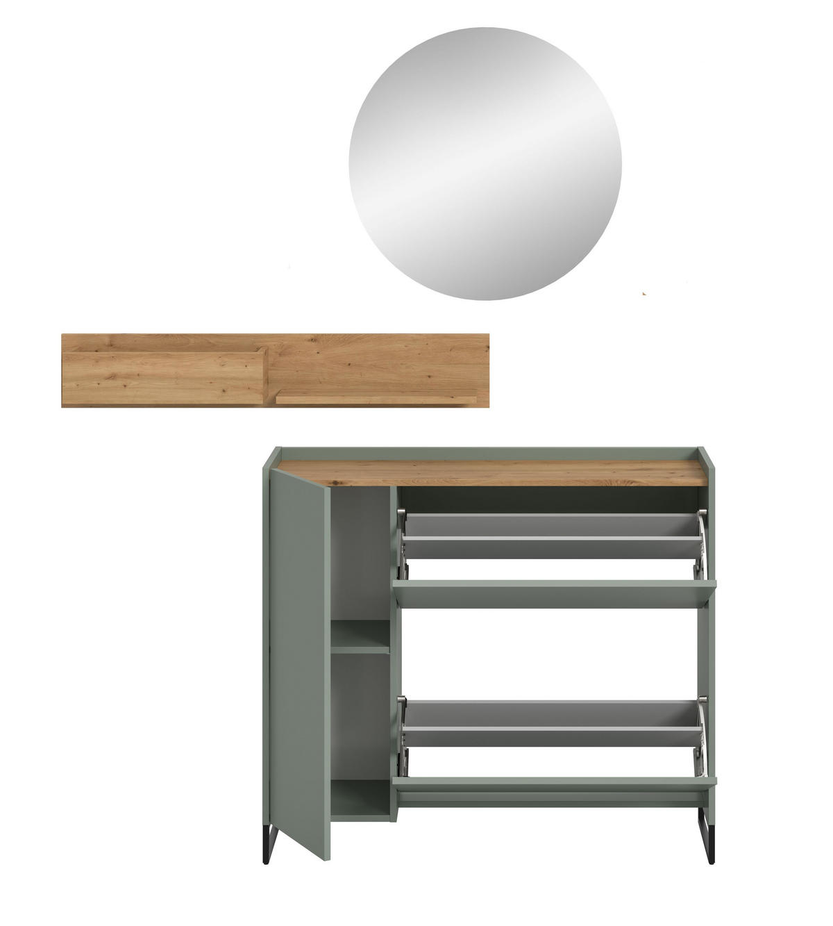 GARDEROBE Flow 3-tlg. (B/H/T: ca. 140/197/32 cm) in Salbei/Salbei - Salbeigrün, Holzwerkstoff (140/197/32cm) - Homes & Jones
