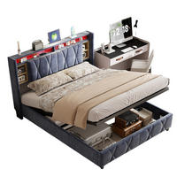 POLSTERBETT 160/200 cm grau mit Stauraum, LED und USB - Grau, Holz