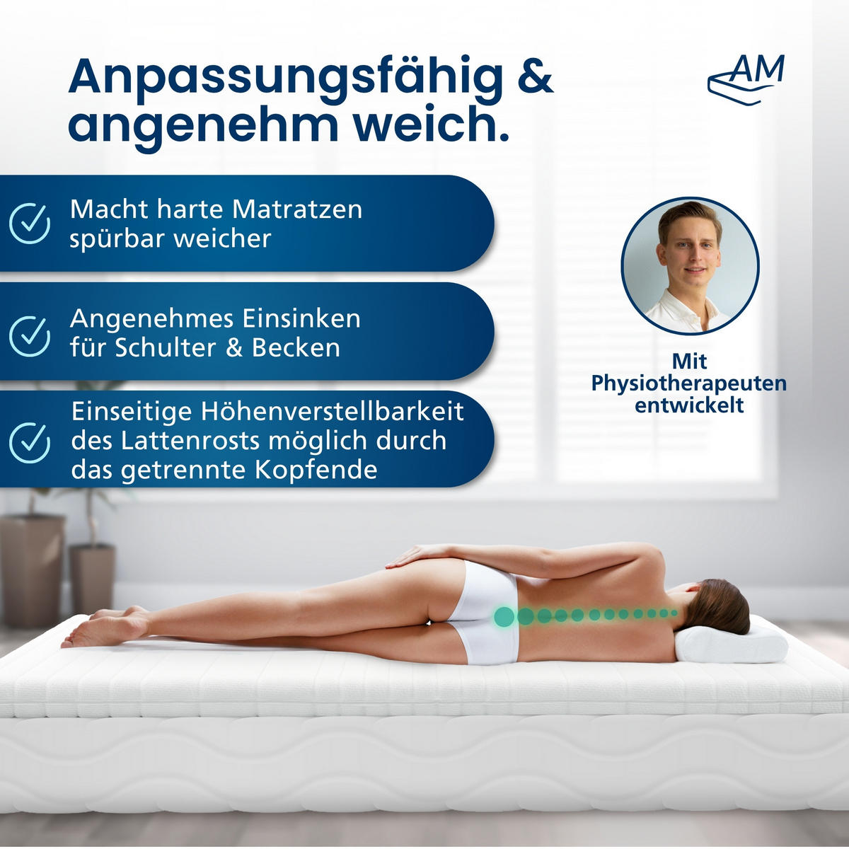 SPLIT TOPPER Komfort 180/200 cm - 6cm Höhe - Weiß, Textil (180/200cm) - AM Qualitätsmatratzen