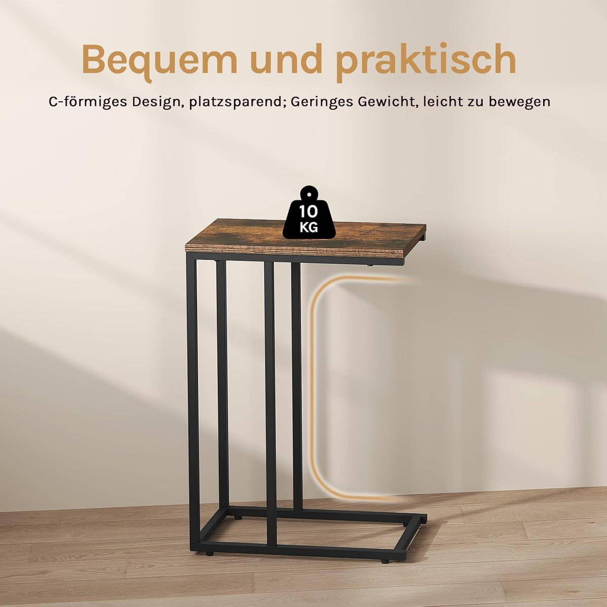 BEISTELLTISCH, Couchtisch C Form, 45 x 63,5 x 25 cm - Schwarz/Braun, Holzwerkstoff/Metall (25/45/63.5cm) - Woltu