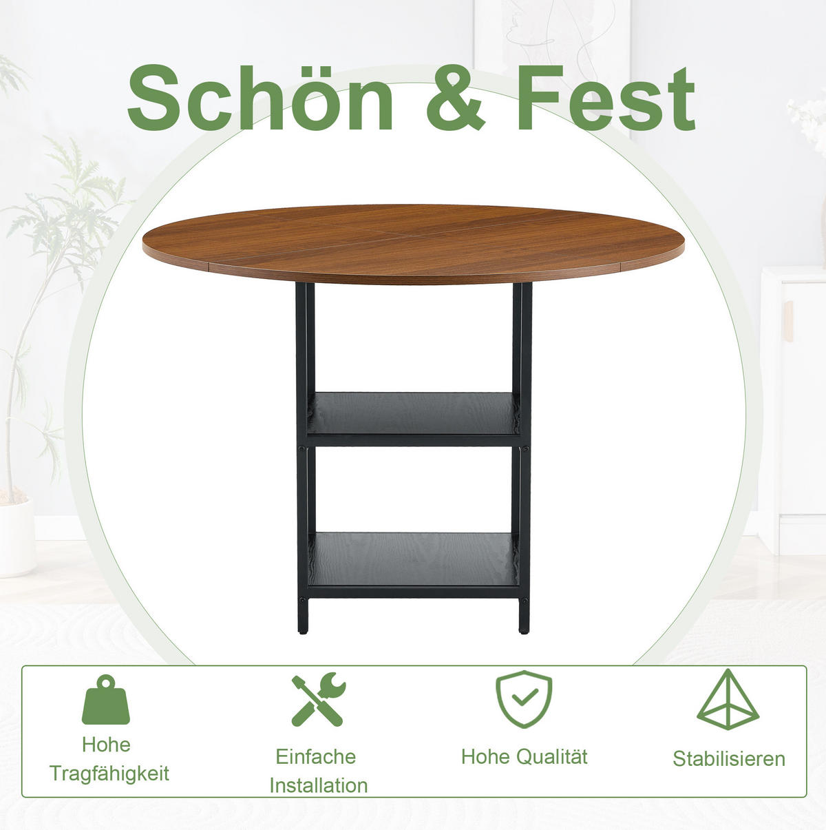 ESSTISCH-SET 5-tlg. rund 107 cm Nussbaumoptik Grau Schwarz - Grau, Metall (107/75/107cm) - Meubliv