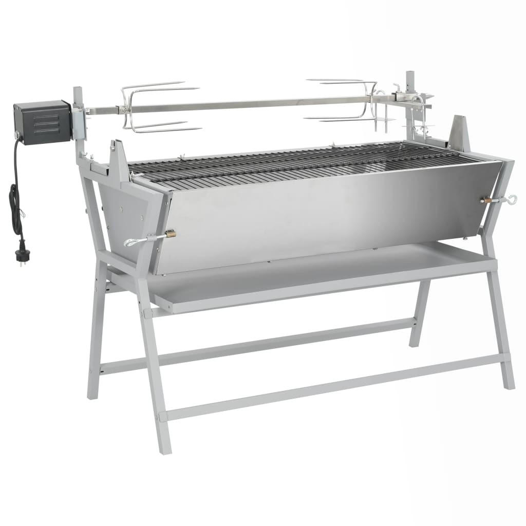 BBQ GRILL mit Drehspieß, 132/55/98 cm, aus Eisen und Edelstahl - Silberfarben, Metall (55/98/132cm) - vidaXL