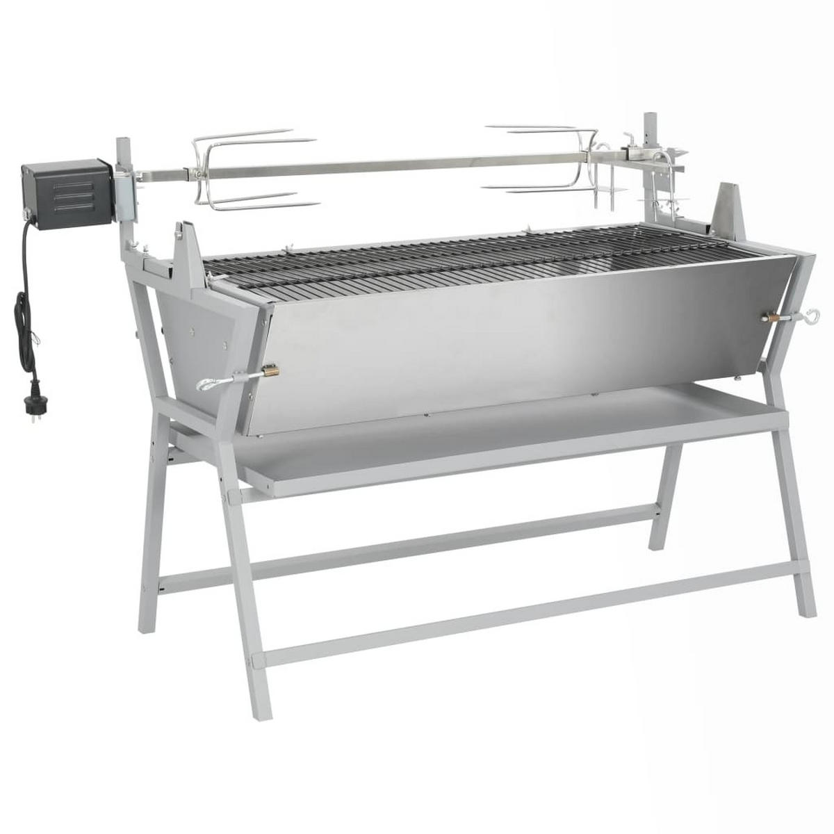 BBQ GRILL mit Drehspieß, 132/55/98 cm, aus Eisen und Edelstahl - Silberfarben, Metall (55/98/132cm) - vidaXL