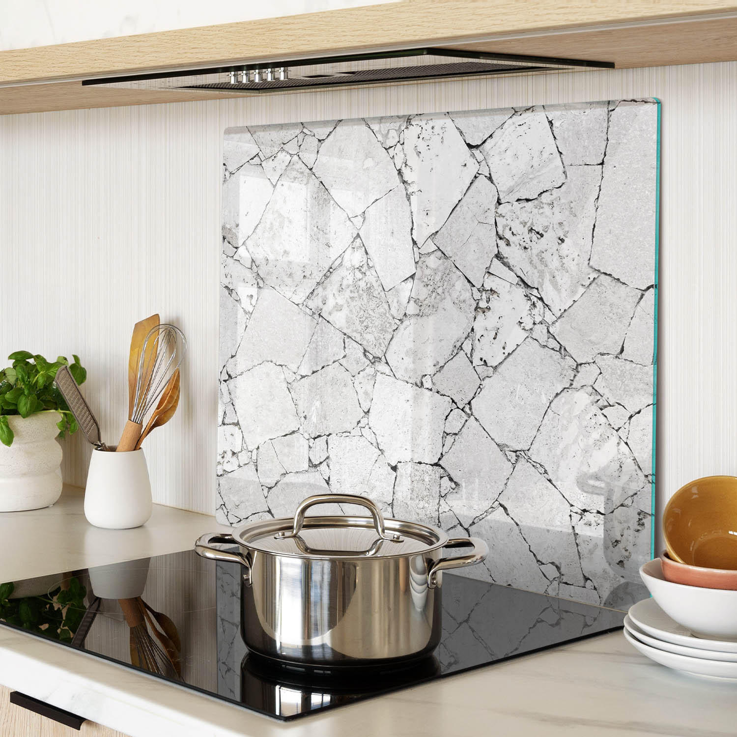 GLASPLATTE 60x52 cm Steinmauer - Weiß, Glas (60/0.4/52cm) - TULUP