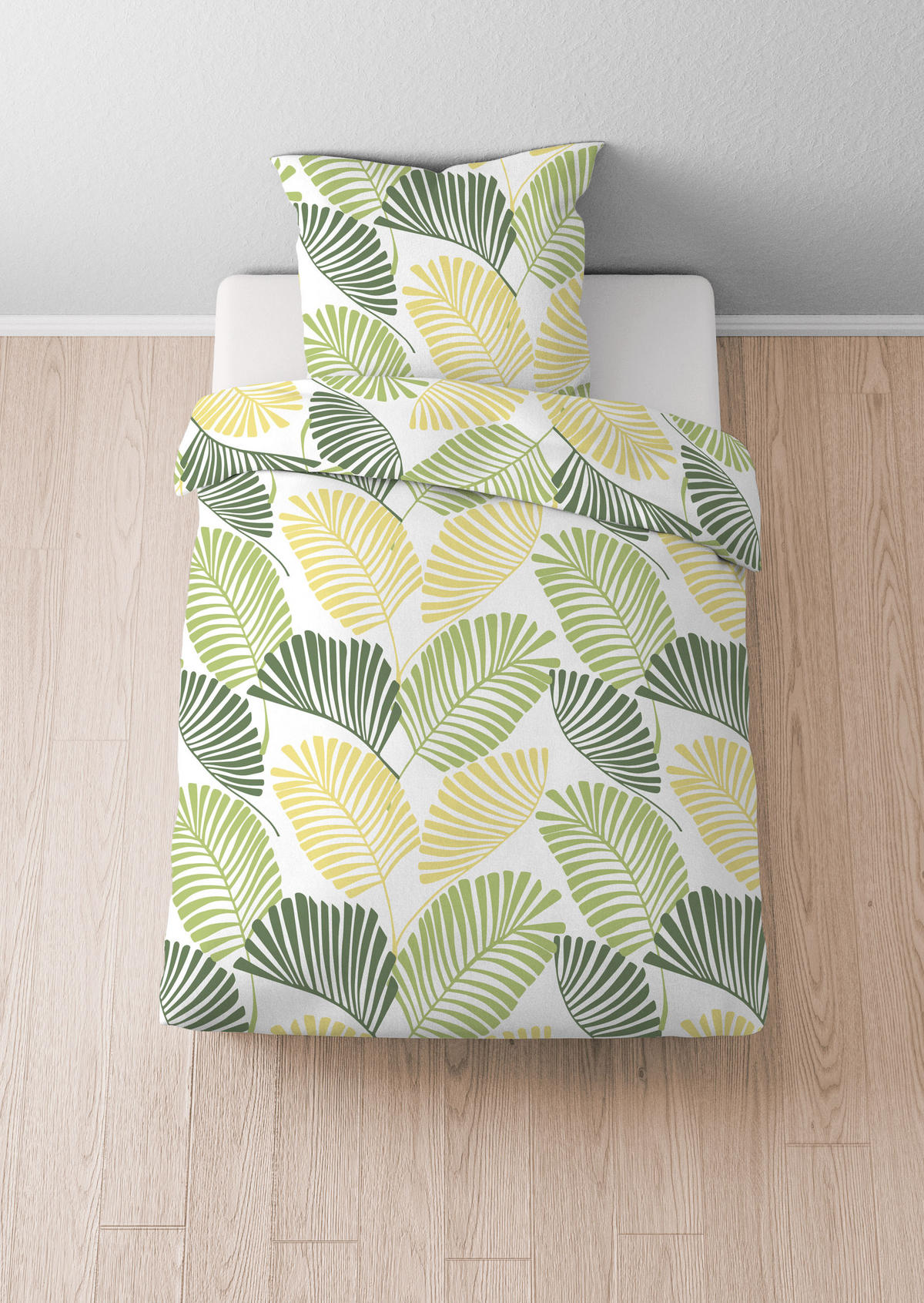 BETTWÄSCHE-GARNITUR Seersucker Palmwedel pistaziengrün, 155x220 cm + 80x80 cm - Hellgrün, Textil (155/220cm) - Castell