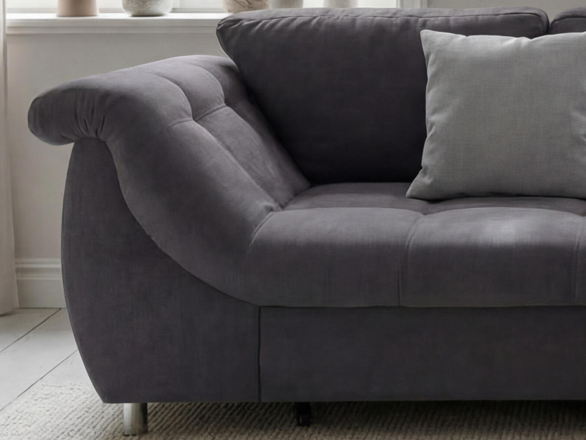 ECKSOFA mit Schlaffunktion, Bettkasten, Wellenunterfederung, Ottomane rechts B250/T190/H84 cm, Liegefl. 179x190 cm, Mikrofaser Anthrazit / 17005 - Chromfarben/Anthrazit, Textil/Metall (250/190cm) - luma-home