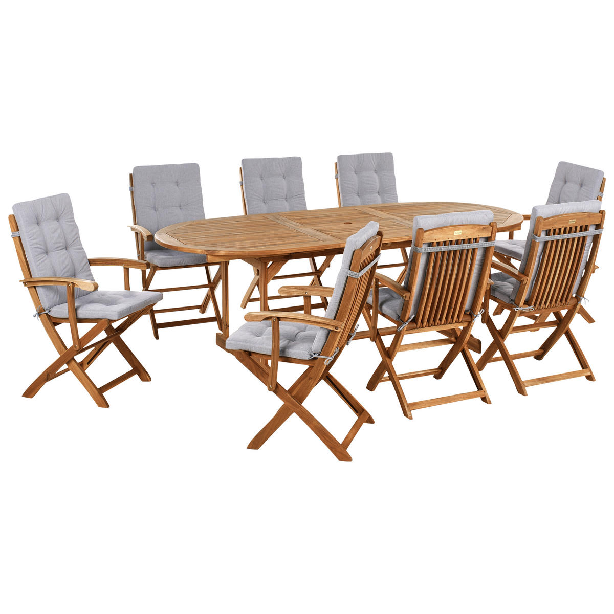GARTENMÖBEL-SET 8-Sitzer Grau meliert Akazienholz Maui Premium - Grau, Holz - Beliani