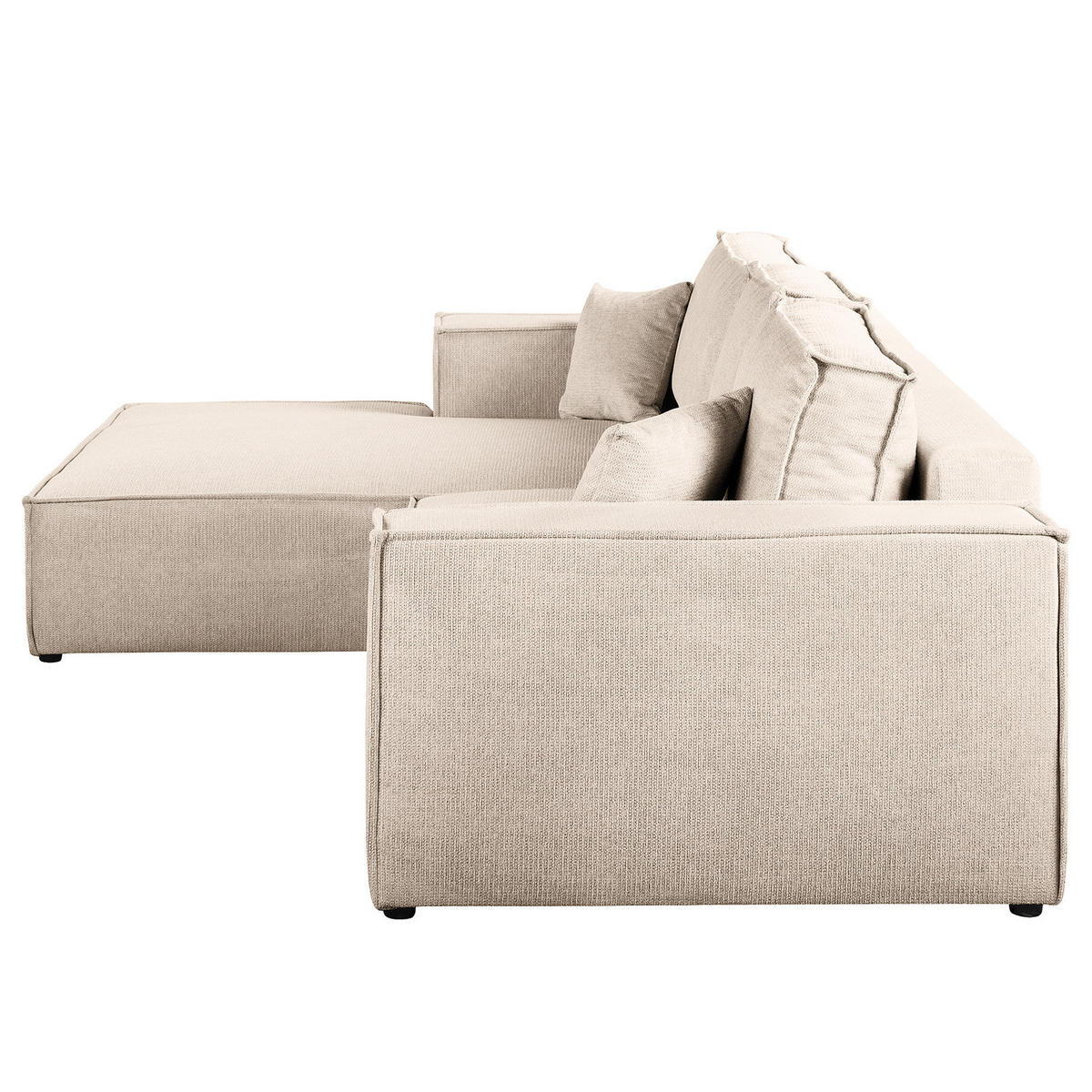ECKSOFA mit Schlaffunktion - Longchair - Beige/Schwarz, Kunststoff/Textil (294/185cm) - home24