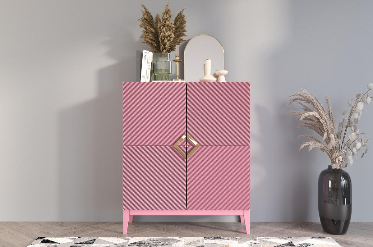 HIGHBOARD Demi High, Pink-Gold, Mit Gefrästen Fronten, Massive Buche - Rosa, Holz/Holzwerkstoff (100.5/120.5/42cm) - Visby
