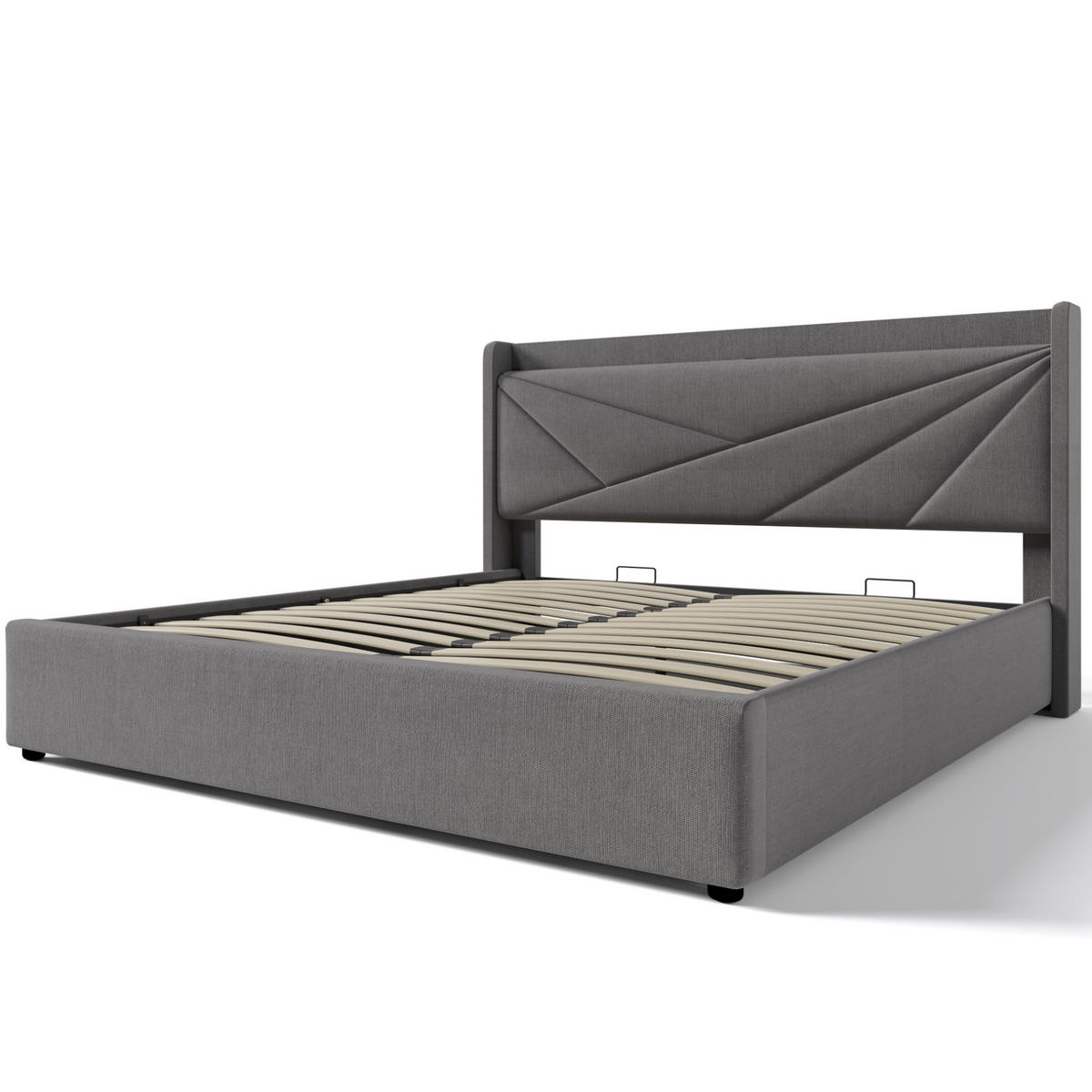 POLSTERBETT 140/200 cm mit USB- und Typ-C-Anschluss, Bettkasten und geometrischem Kopfteil, Grau - Grau, Textil (140/140cm) - Redom