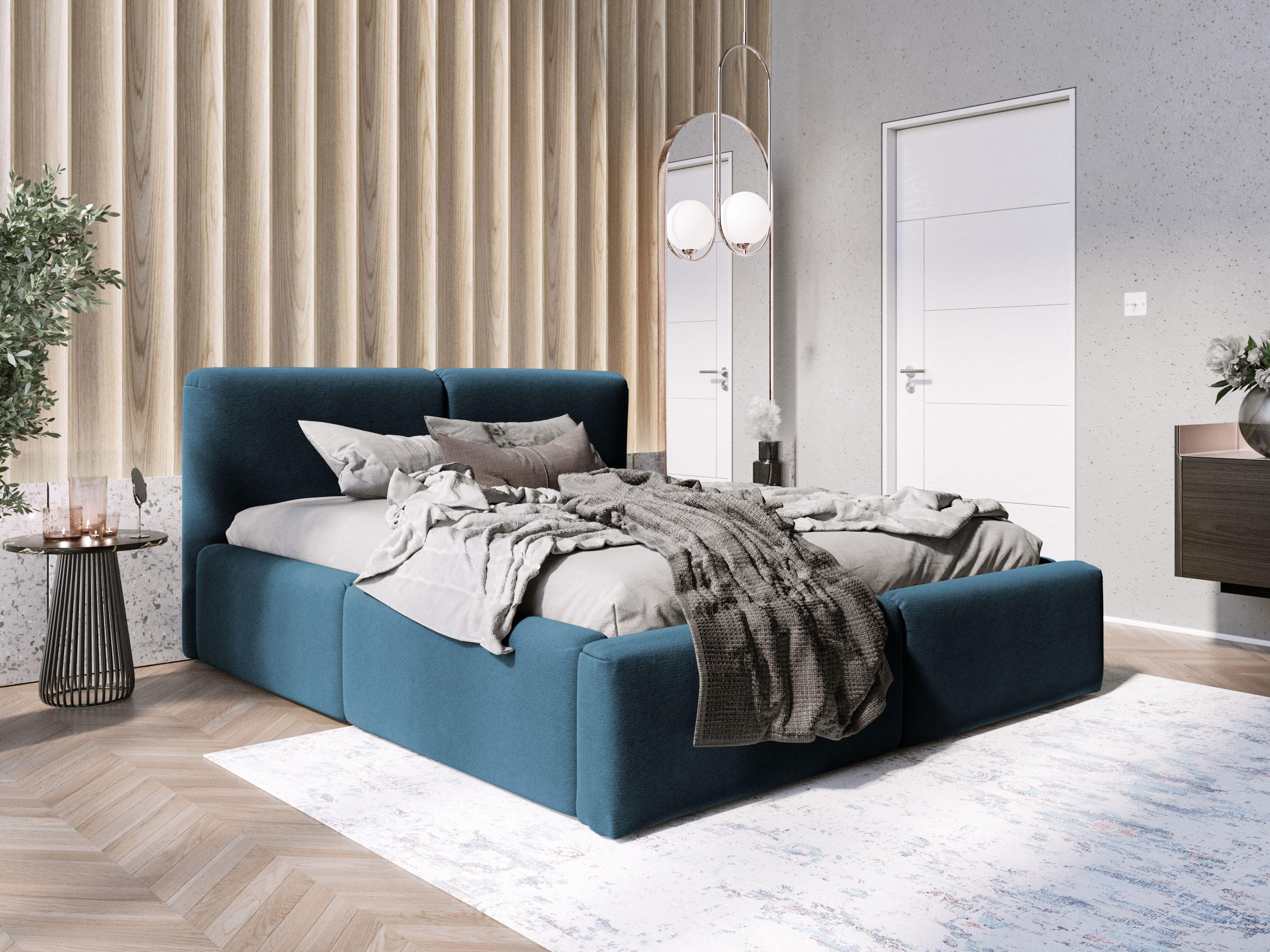 POLSTERBETT Rosmus Bettkasten 140x200 blau - Blau, Holz/Textil (140/200cm) - Fedve