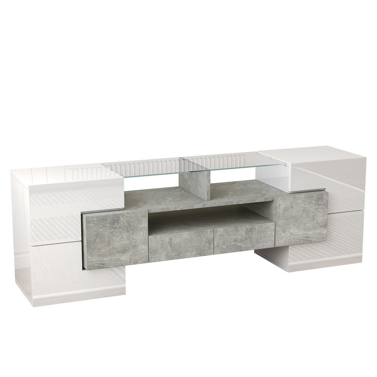 TV-SCHRANK Lowboard Hochglanz Weiß 145cm LED-Beleuchtung Modern - Weiß, Holz (38/35/53.59cm) - FLIEKS