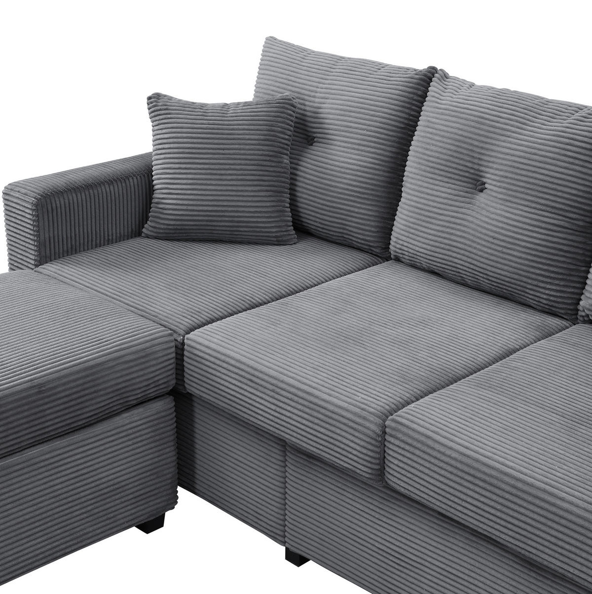SOFA mit LED und Ottoman L-Form Cord Antique Gray 5-Kissen-Set - Grau, Kunststoff (184/85.5/84.5cm) - Meubliv
