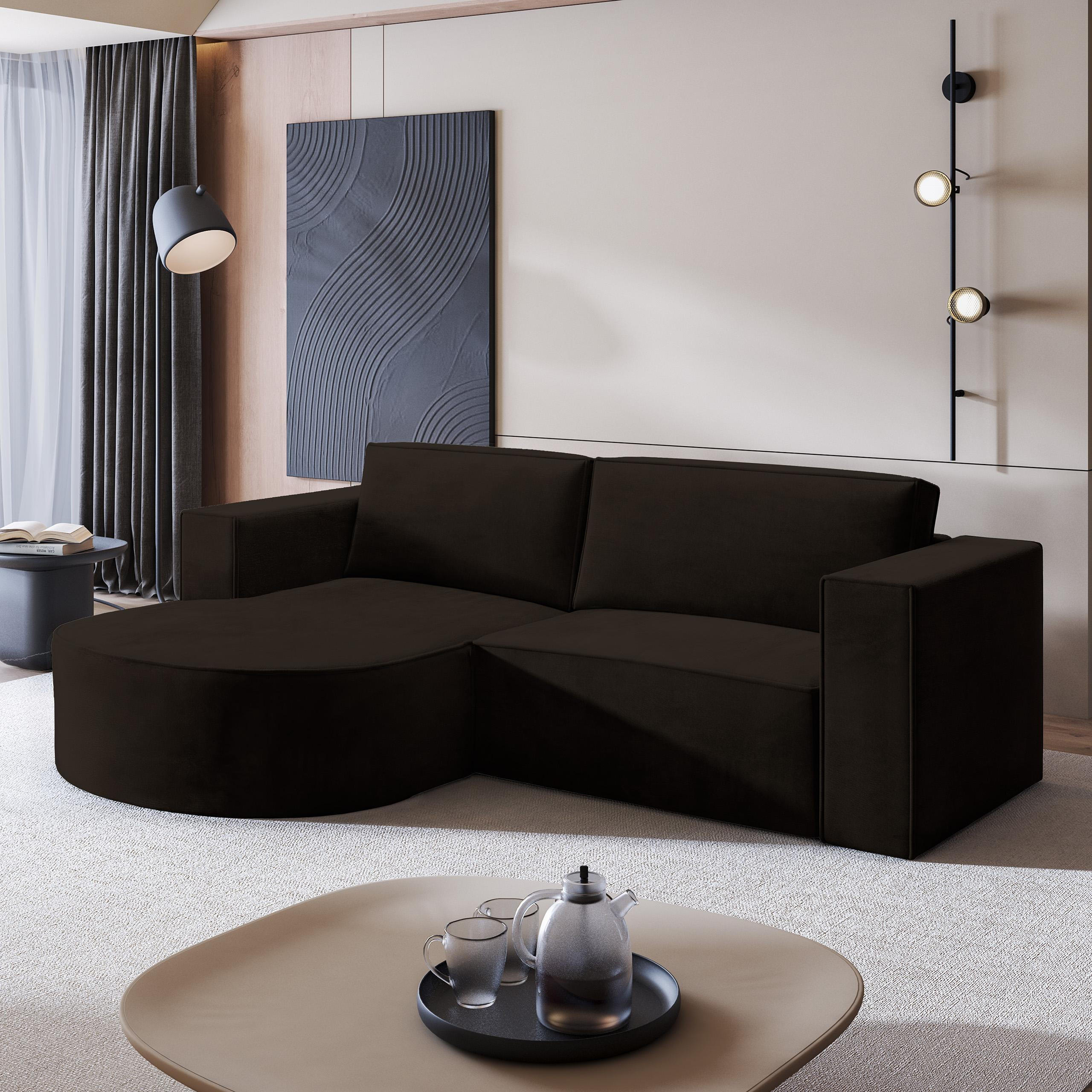ECKSOFA SORELA M L-S Braun Velours-Stoff mit Schlaffunktion - Braun, Holz (263/174cm) - MASSENO