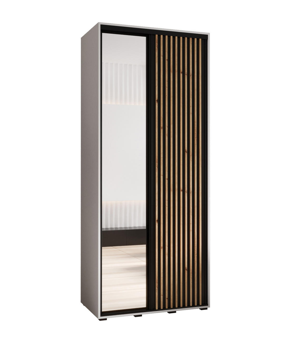 SCHWEBETÜRENSCHRANK 235,2/100/60 2-türig - Schwarz/Weiß, Holz/Metall (100/235/60cm) - Abiks Möbel