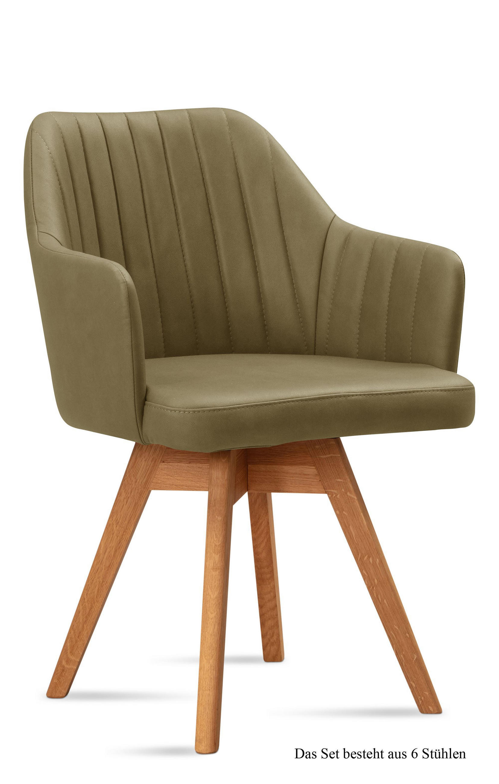 ARMLEHNSTUHL drehbar (6er-Set) Dotty 58x81x60 Eiche geölt/Olivgrün - Eichefarben/Olivgrün, Kunststoff (60/81/58cm) - 58aufmkessel