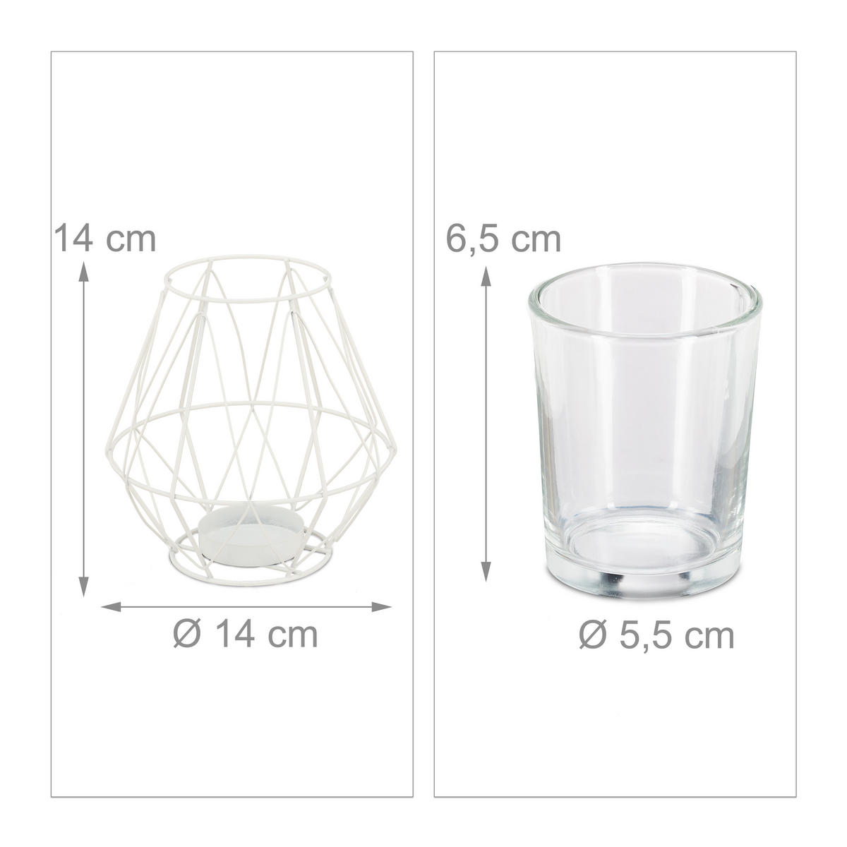 TEELICHTHALTER - Weiß, Glas/Metall (14cm) - Relaxdays