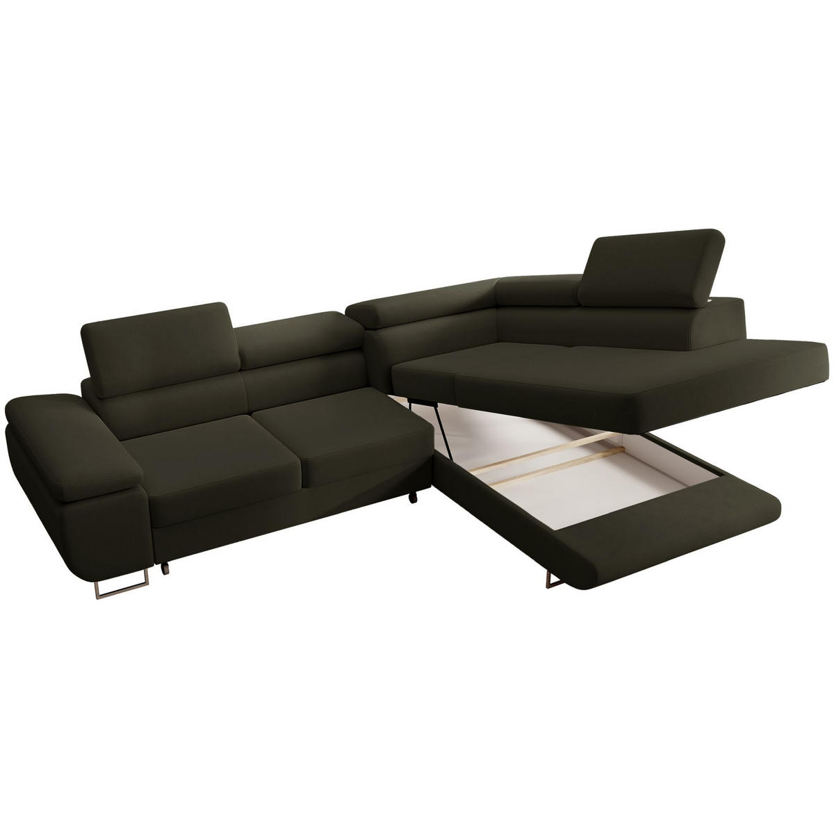 ECKSOFA Stevil Olivgrün Velours - Silberfarben/Olivgrün, Textil/Metall (275/203cm) - Selsey