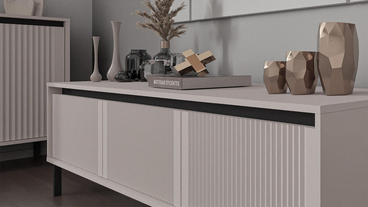 TV stolík Osaka pieskovo béžový 179/50/40 cm - čierna/béžová, kov/kompozitné drevo (178.6/50/40cm) - Selsey