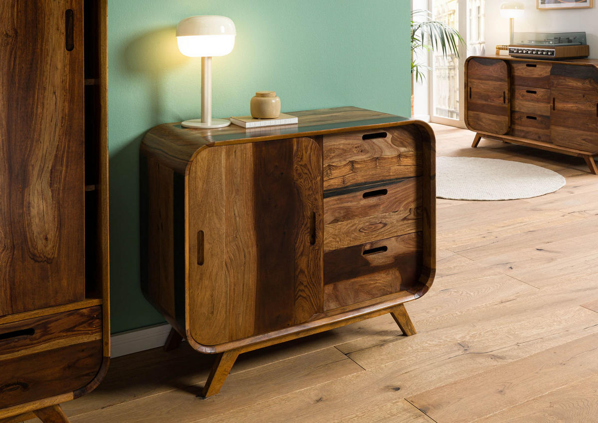 SIDEBOARD Sheesham 90x40x75 dunkelbraun lackiert MAILAND #200 - Dunkelbraun, Holz (90/75/40cm) - Massivmoebel24