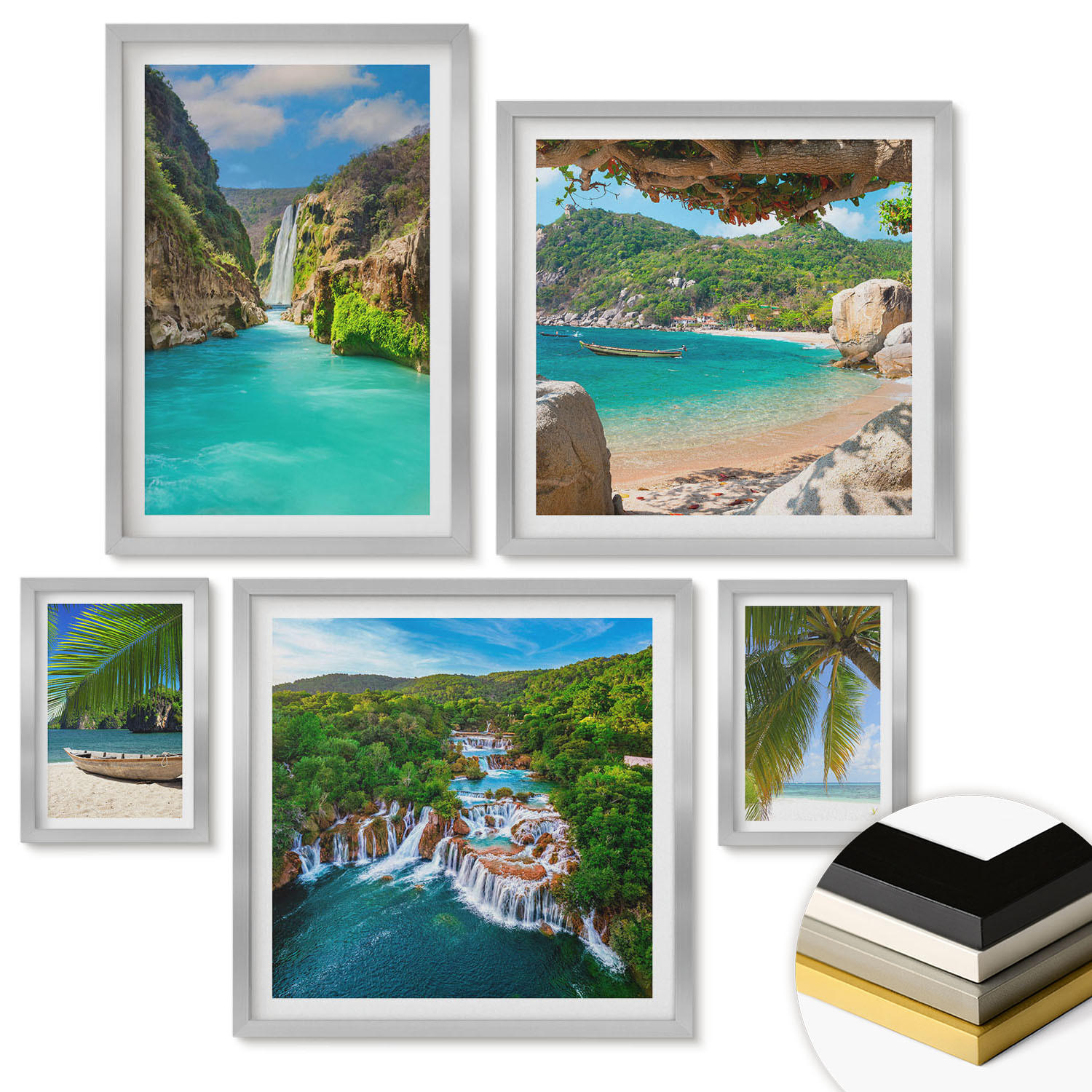 WANDBILDER 5er Set - 50x50 cm & 20x30 cm & 40x60 cm Silberner Rahmen - Eiffels Straßenarchitektur - Silberfarben, Kunststoff (40/60cm) - ArtPrintCave