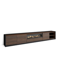 TV-SCHRANK, Dunkler Eiche und Schwarz, Elektrokamin, 310/37/50cm - Dunkelbraun, Holzwerkstoff (310/50/37cm) - Skraut Home