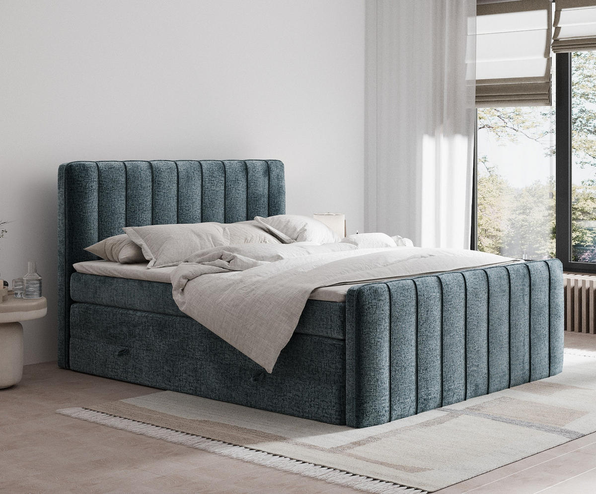 BOXSPRINGBETT Novara Blau 140/200 cm - Blau/Schwarz, Holz/Holzwerkstoff (140/200cm) - Maison de Reve