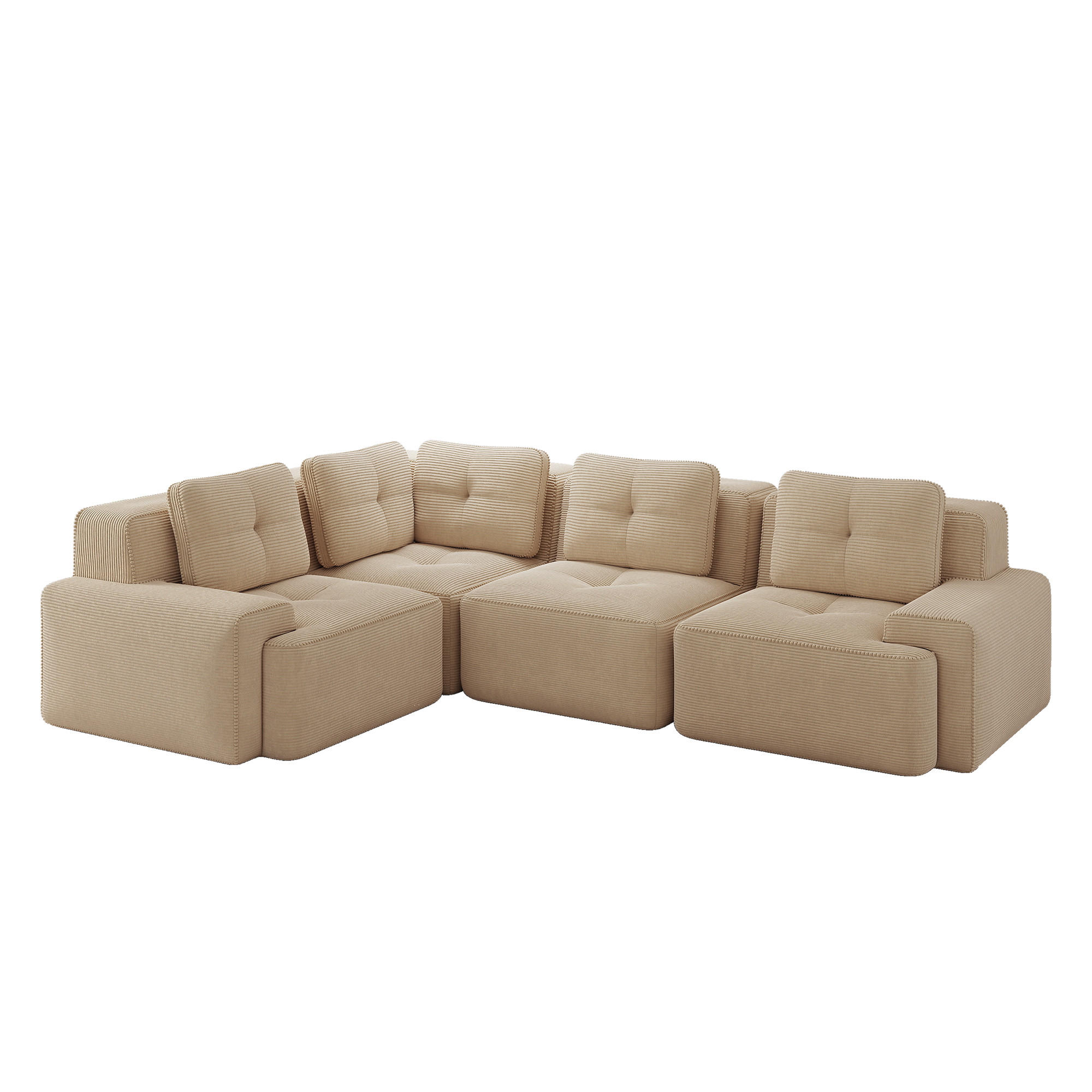 ECKSOFA Cord Beige rutschfest mit Kissen - Beige, Textil (382/177cm) - WISHDOR