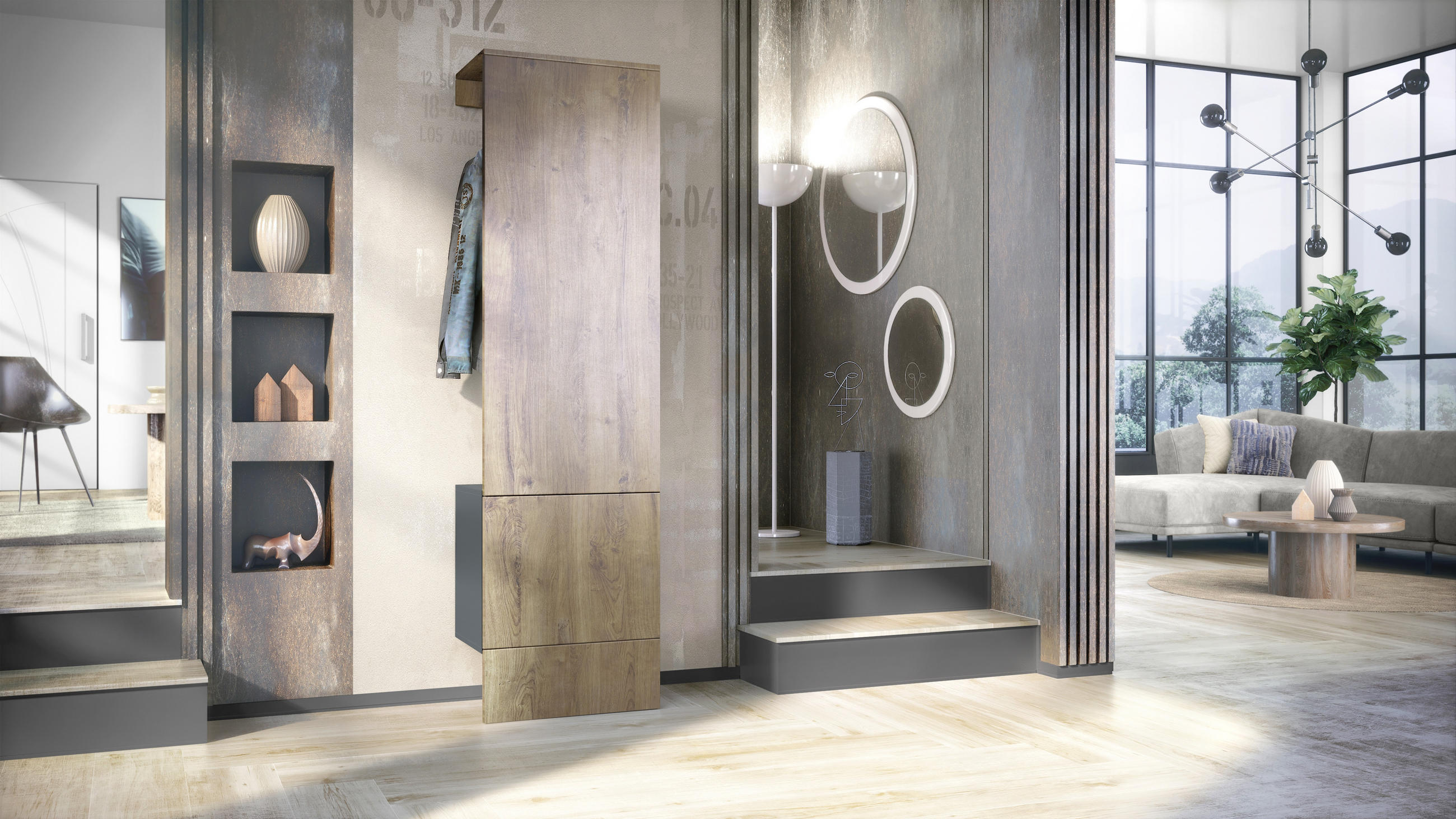 GARDEROBE Carlton Paneel in Eiche Ribbeck - Alteiche, Holzwerkstoff (52/193/35cm) - Vladon