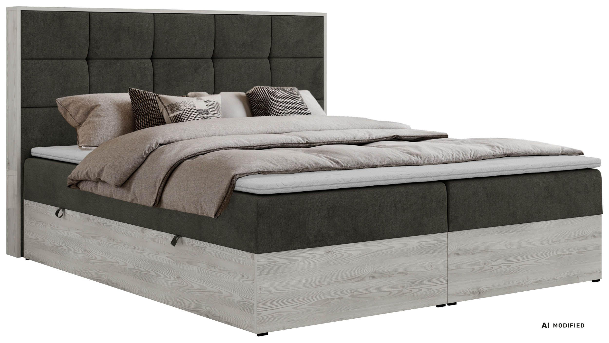 BOXSPRINGOVÁ POSTEĽ ALNOR 200/200 Tmavosivá Samet - Topper T25 - H3 (stredne tvrdý) - čierna/antracitová, textil/plast (200/200cm) - MKS