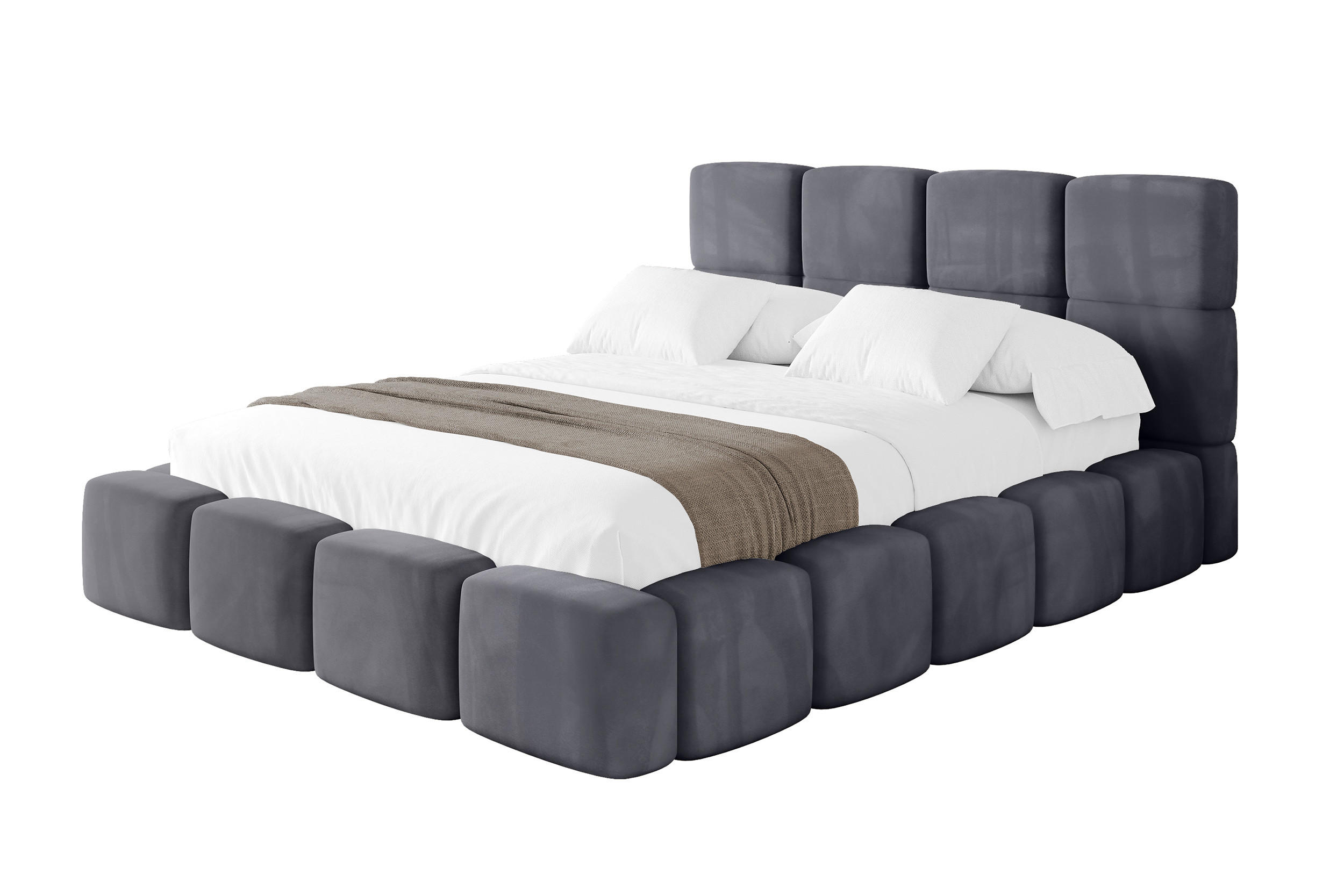 POLSTERBETT mit Bettkasten und Lattenrost mit Matratze H3/H4, Kopfteil, Boxbett, mit Stauraum - NATA 200x200 Dunkelgrau - Dunkelgrau, Holzwerkstoff/Textil (200/200cm) - ALTDECOR